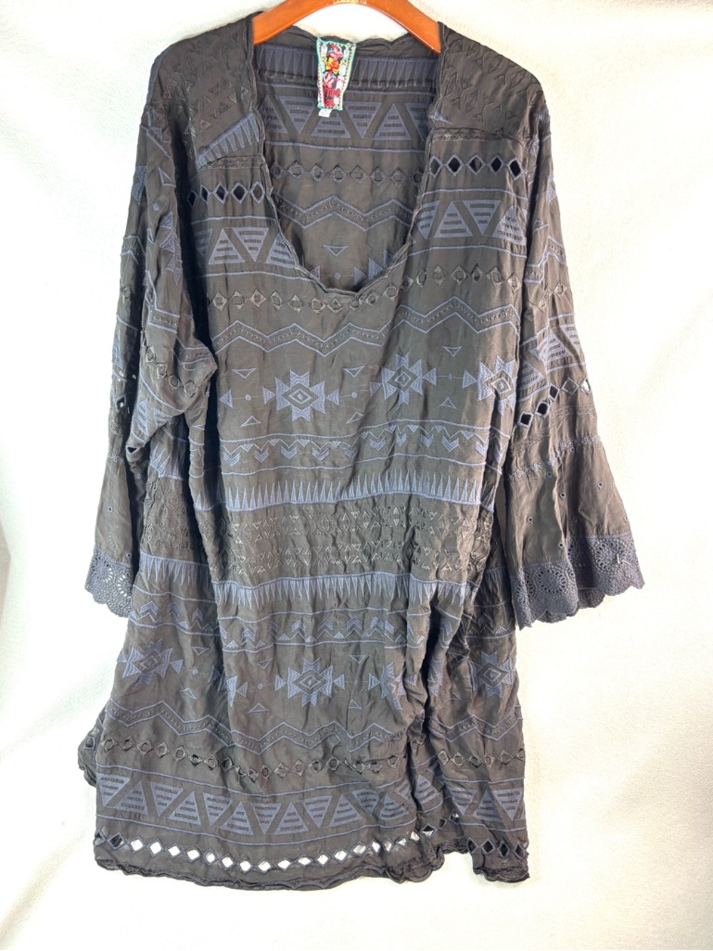 Johnny Was 3X Bohemian Embroidered Boho Blouse Top in Black w Blue
